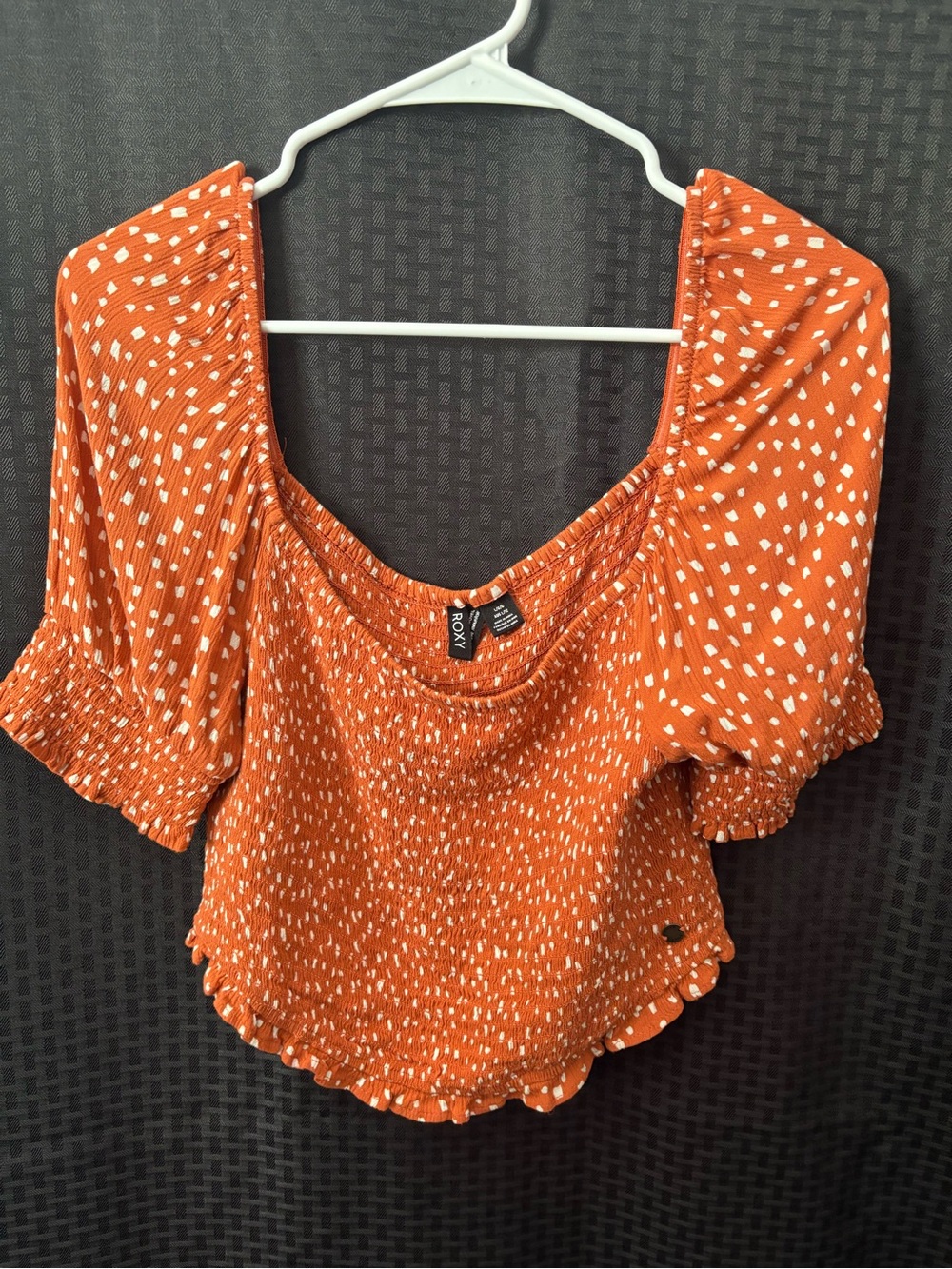 Roxy Rust Orange Smocked Square-Neck Crop Top